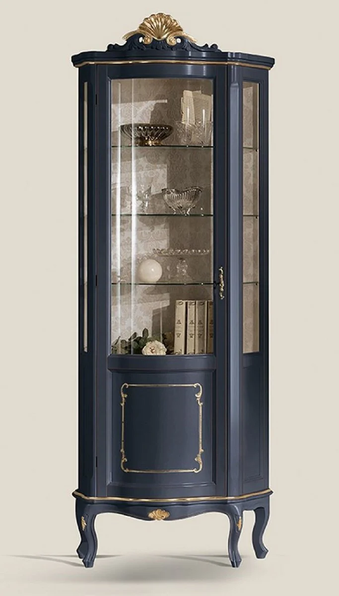 Luxury Baroque display cabinet blue / gold - Magnificent Baroque display cabinet with glass door and 3 glass shelves - Baroque furniture - Luxury quality - Made in Italy