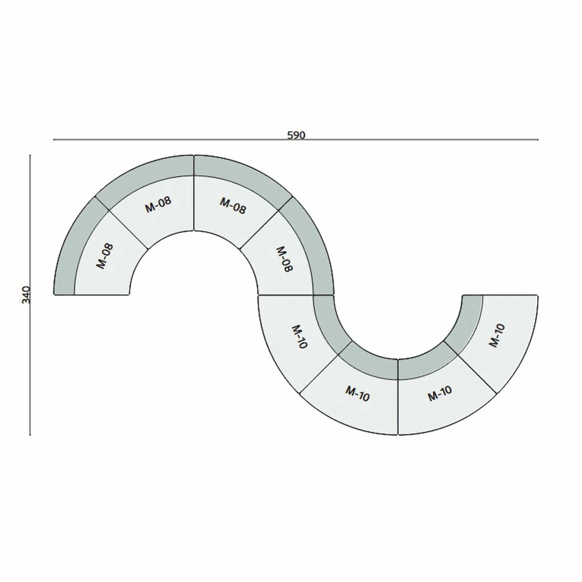 Luxus Sofa Grau 590 cm - Gebogenes Modulares 8 Teiliges Sofa - Hotel Möbel