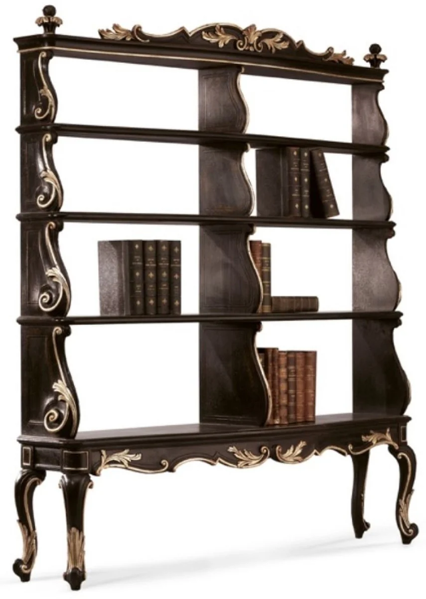 Luxury Baroque Bookcase Black / Silver - Handmade Baroque Cabinet - Baroque Shelf Cabinet - Baroque Living Room Furniture - Baroque Office Furniture - Luxury Quality - Made in Italy