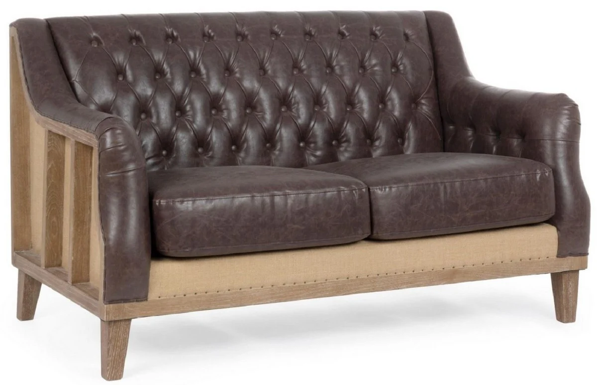 Luxury Chesterfield faux leather sofa dark brown / natural color 140 x 85 x H. 85 cm - living room sofa - living room furniture - Chesterfield furniture - luxury furniture - luxury furnishings