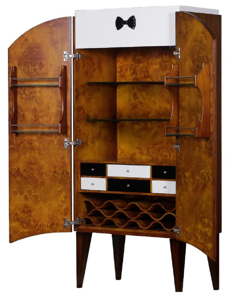 Luxury Art Deco bar cabinet brown / white / black 80 x 45 x H. 170 cm - solid wood wine cabinet - bar furniture - hotel furniture - luxury quality