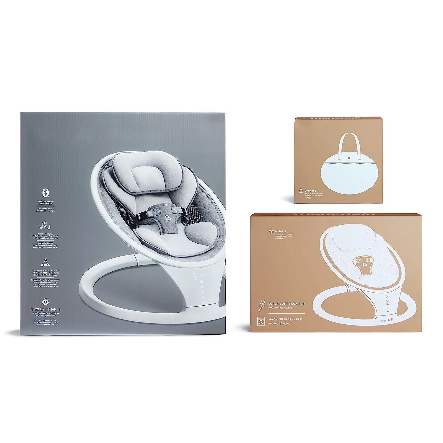 Bluetooth-fähige, leichte Babyschaukel mit natürlicher Bewegung in 5 Bewegungsbereichen, inklusive Fernbedienung