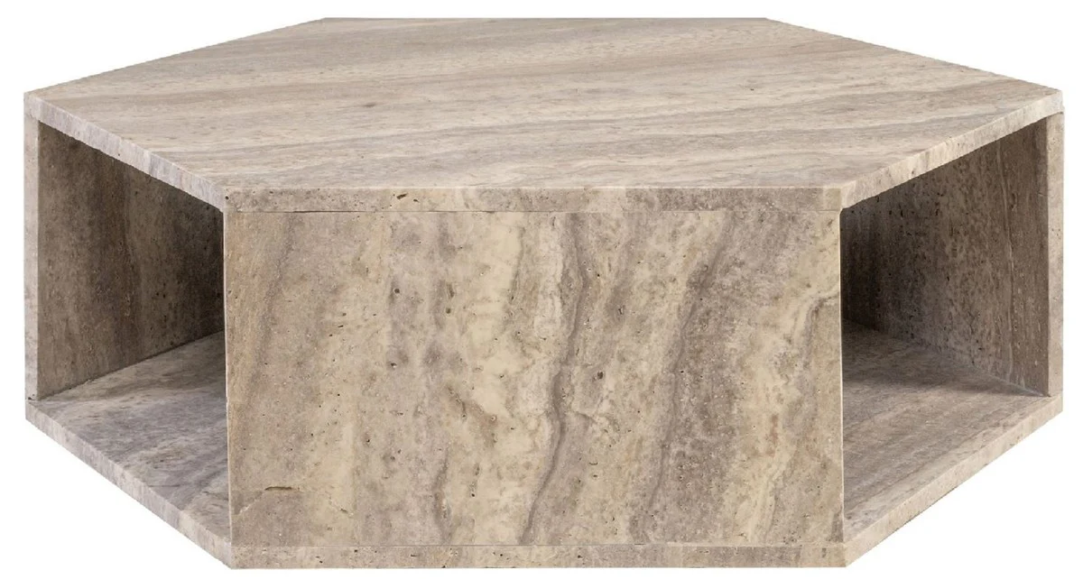 Luxury coffee table gray 91 x 79 x H. 30 cm - 6 square travertine natural stone living room table - living room furniture - travertine furniture - luxury furniture - luxury furnishings