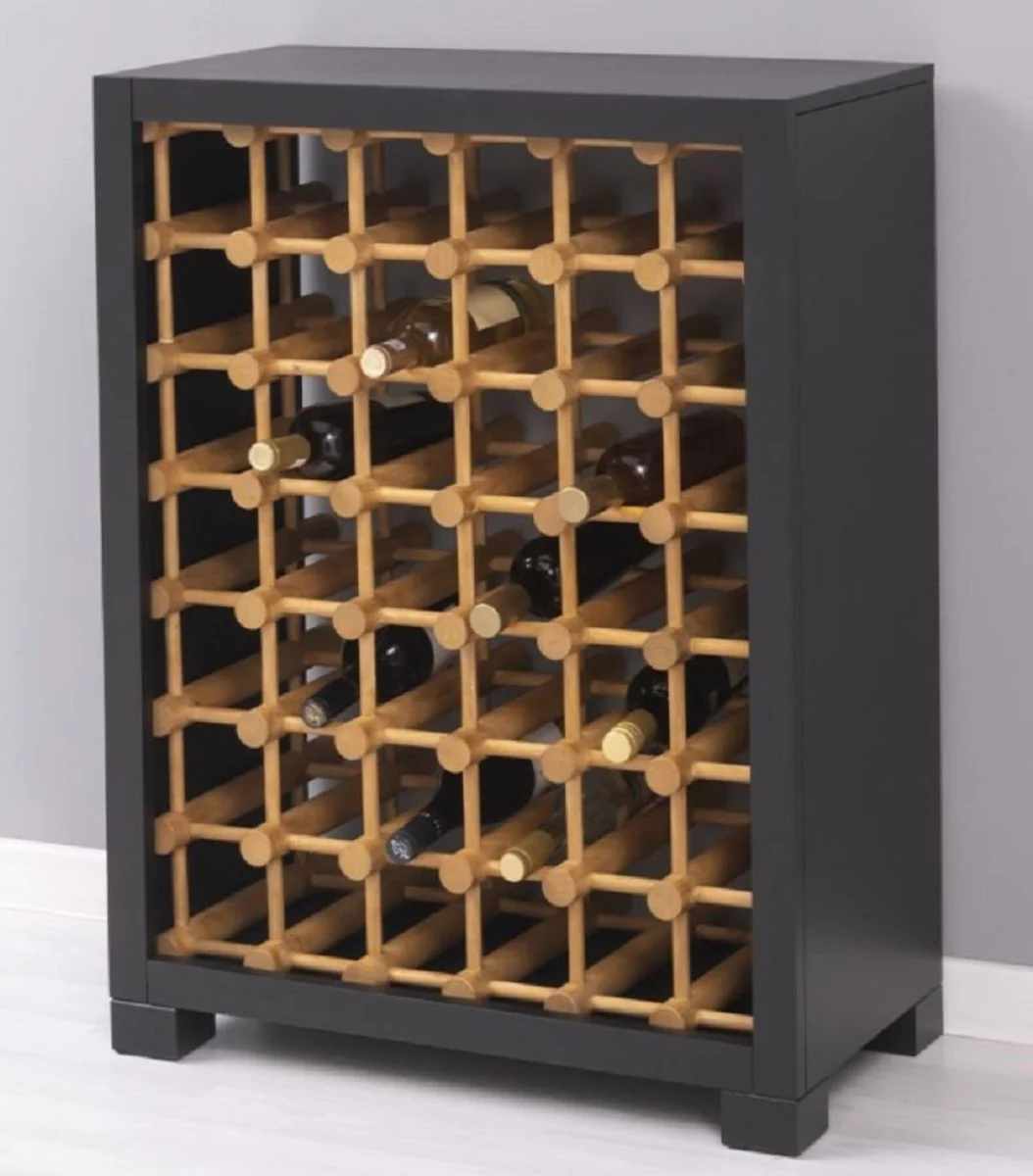 Country house style solid wood wine cabinet black / natural colors 68 x 35 x H. 68 cm - Solid wood wine rack in country house style - Solid wood bar furniture - Country house style bar furniture