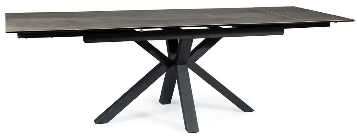 Luxury dining table with hardened glass ceramic table top in wood look brown / matt black 160-240 x 90 x H. 76 cm - Extendable kitchen table - Dining room furniture - Luxury furniture