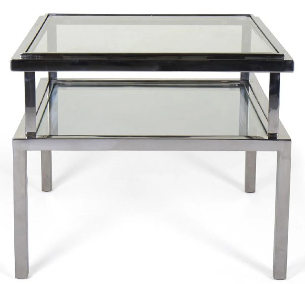 Luxury side table silver 65 x 65 x H. 55 cm - Modern table with tempered glass tops and stainless steel frame - Living room furniture