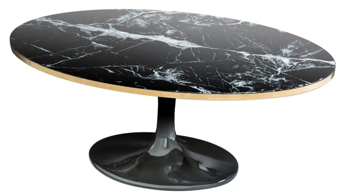 Luxury coffee table oval black / brass 120 x 60 x H. 50.5 cm - luxury living room table