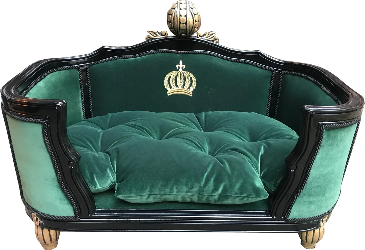 Pompöös by Luxus Baroque Dog & Cat Bed Deluxe Dark Green / Black with Golden Crown by Harald Glööckler
