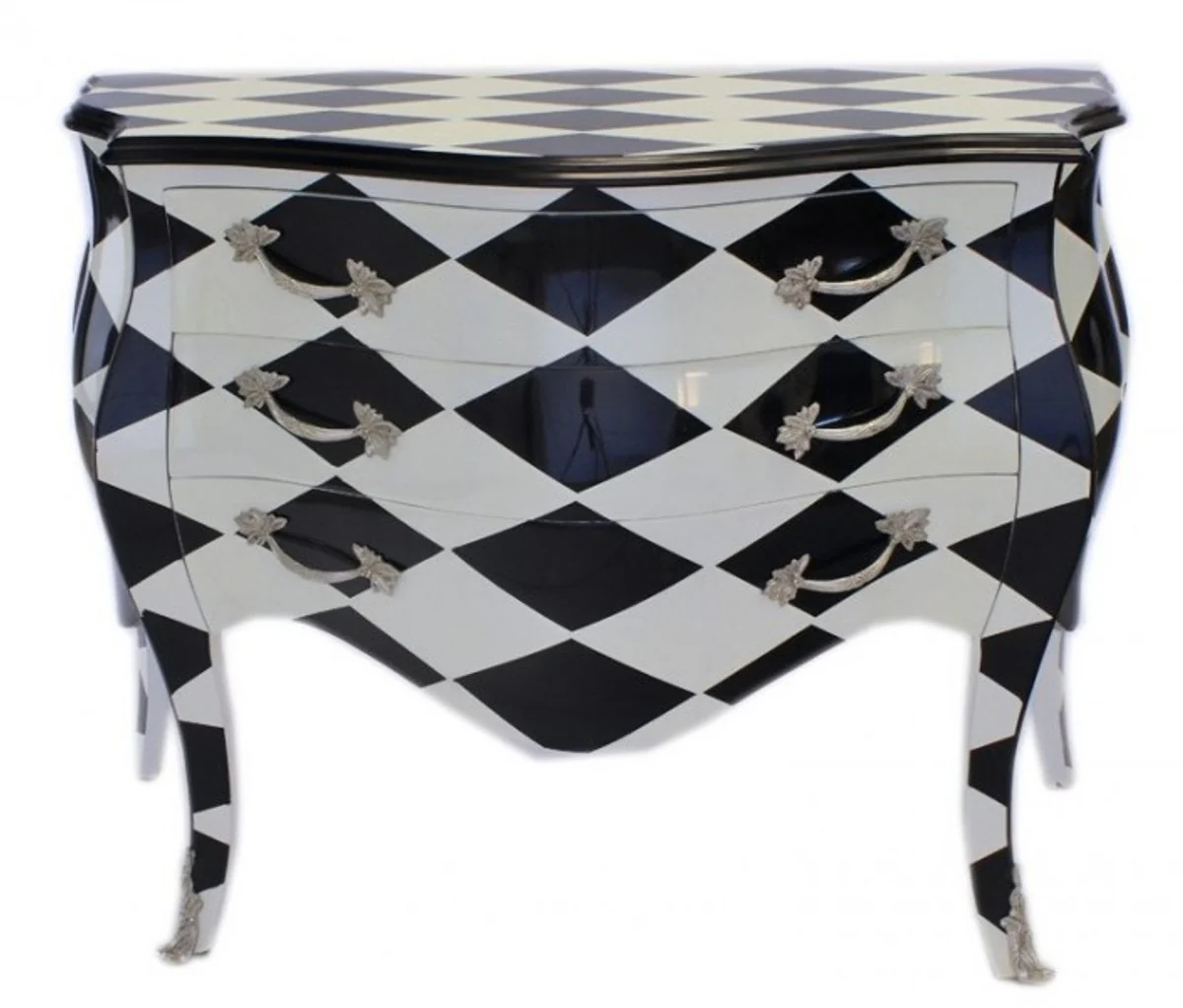 Baroque chest of drawers checkered black / white - handmade from solid wood - limited edition