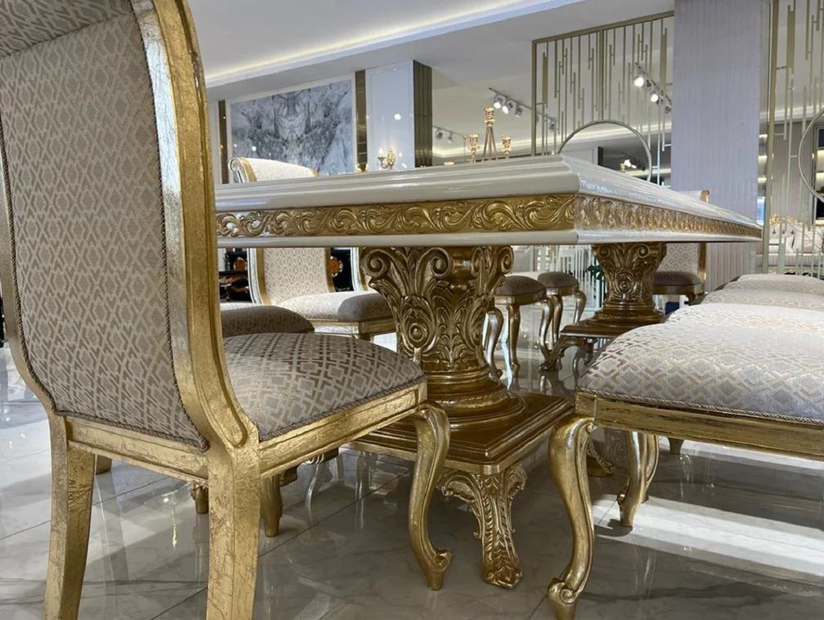 Luxury Baroque dining table cream / white / gold 250 cm - Baroque furniture