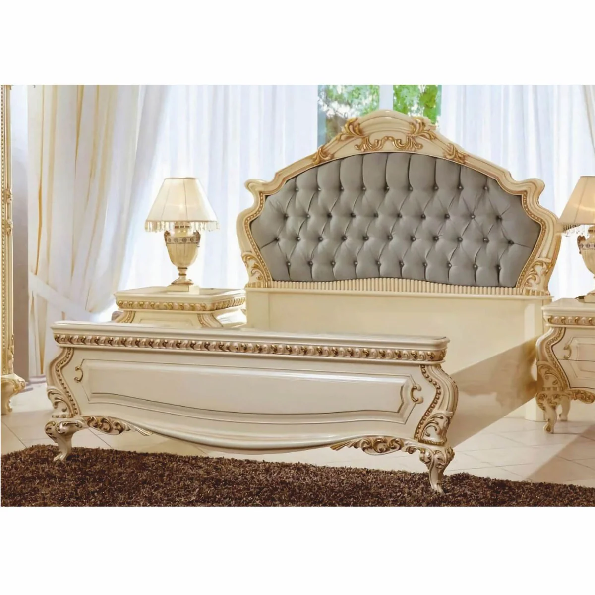 Luxury Baroque Double Bed Cream / Gold / Gray - Baroque style bedroom furniture