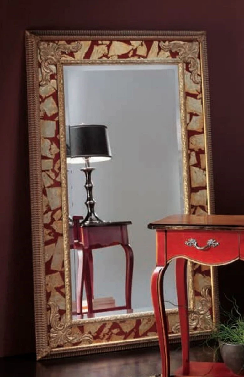 Luxury Baroque Mirror Gold / Red - Rectangular Italian Baroque Style Wall Mirror - Baroque Furniture - Luxury Furniture in Baroque Style - Luxury Quality - Made in Italy