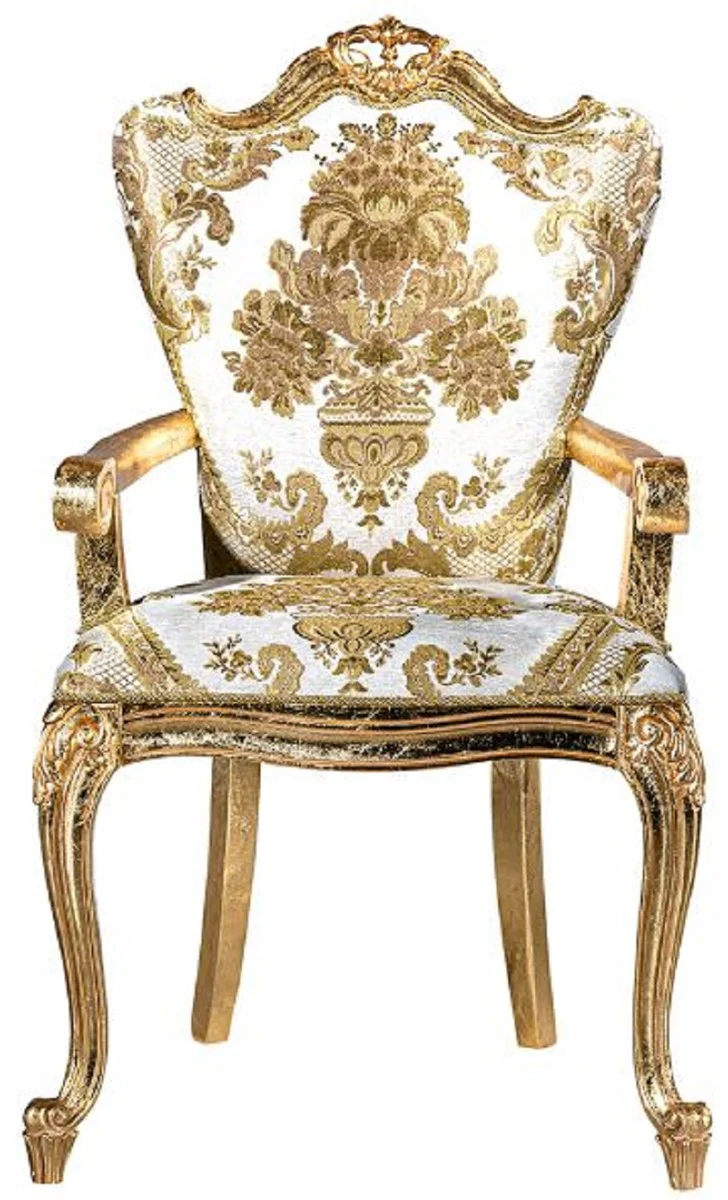Luxury Baroque Dining Room Set White / Gold - 1 Dining Table & 6 Dining Chairs - Handcrafted Dining Room Furniture in Baroque Style - Noble & Magnificent