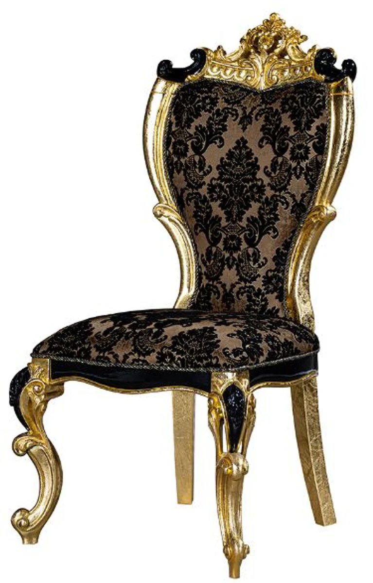 Luxury baroque dining room chair set with elegant pattern brown / black / gold 60 x 65 x H. 120 cm - kitchen chairs set of 6 in baroque style - baroque dining room furniture