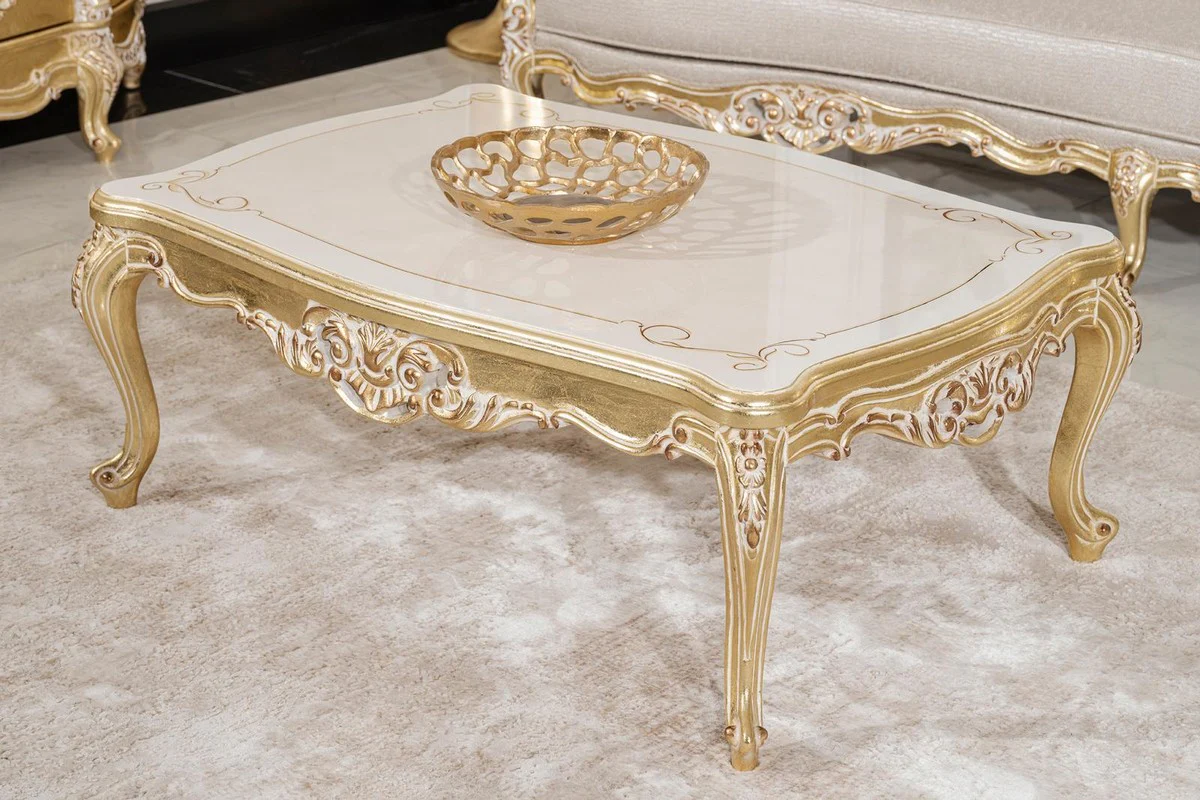 Luxury Baroque coffee table cream / gold 120 cm - Baroque style living room furniture