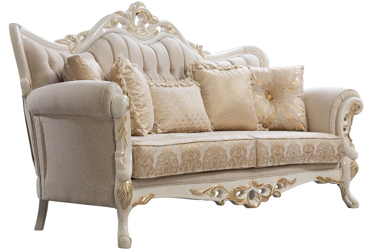 Luxury Baroque Living Room Set White / Gold - 2 Baroque Sofas & 2 Baroque Armchairs & 1 Baroque Coffee Table - Luxury Living Room Furniture in Baroque Style - Baroque Furniture - Noble & Ornate