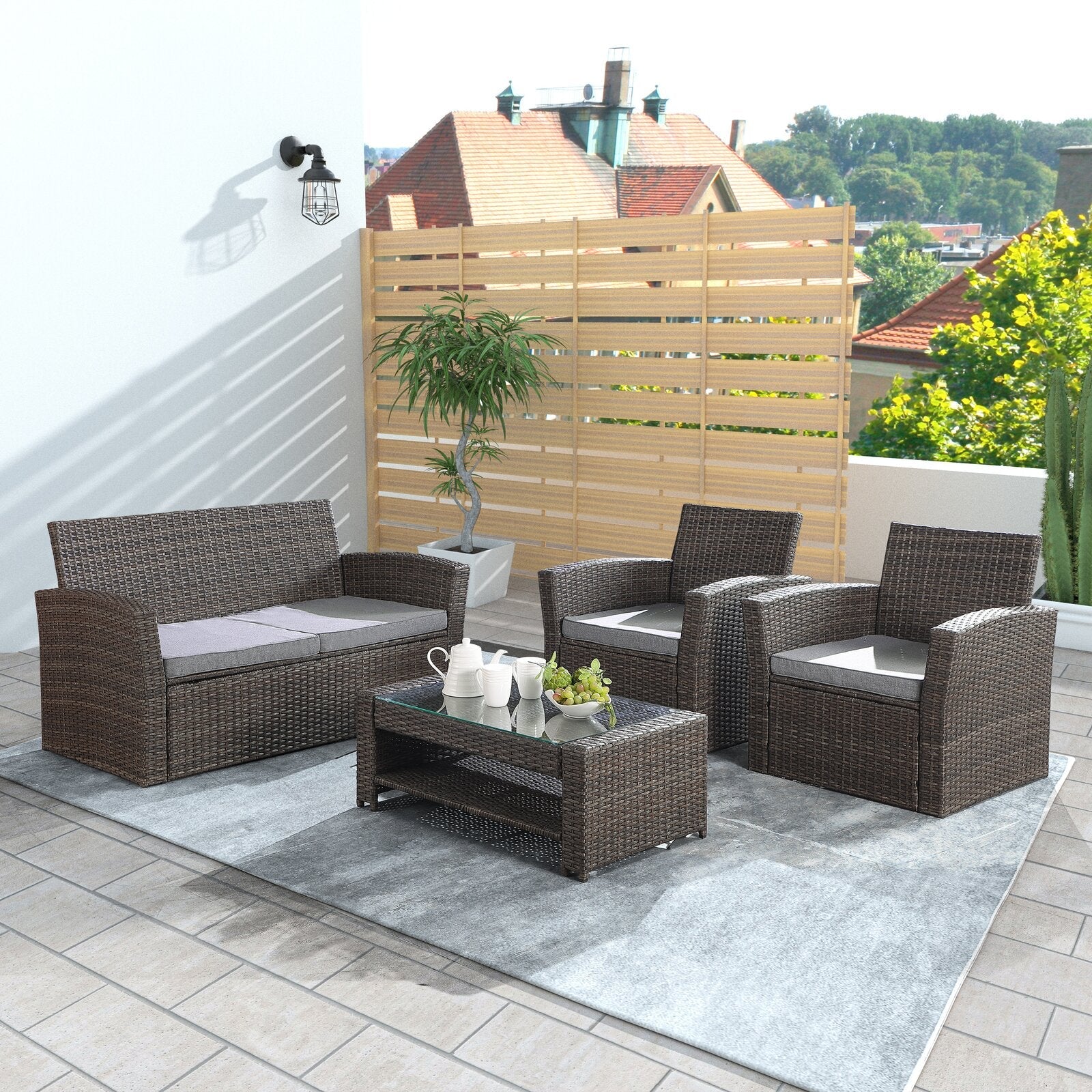Avynlee Wicker/Rattan 4 - Person Sitzgruppe mit Kissen?(Set von 4)