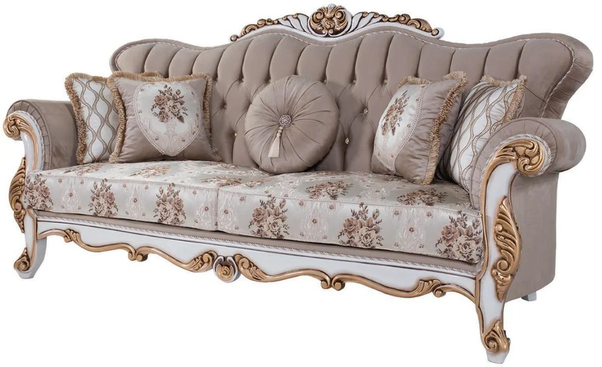 Luxus Barock Wohnzimmer Set Grau / Mehrfarbig / Weiß / Bronze - 2 Sofas & 2 Sessel & 1 Couchtisch - Wohnzimmer Möbel im Barockstil - Edel & Prunkvoll