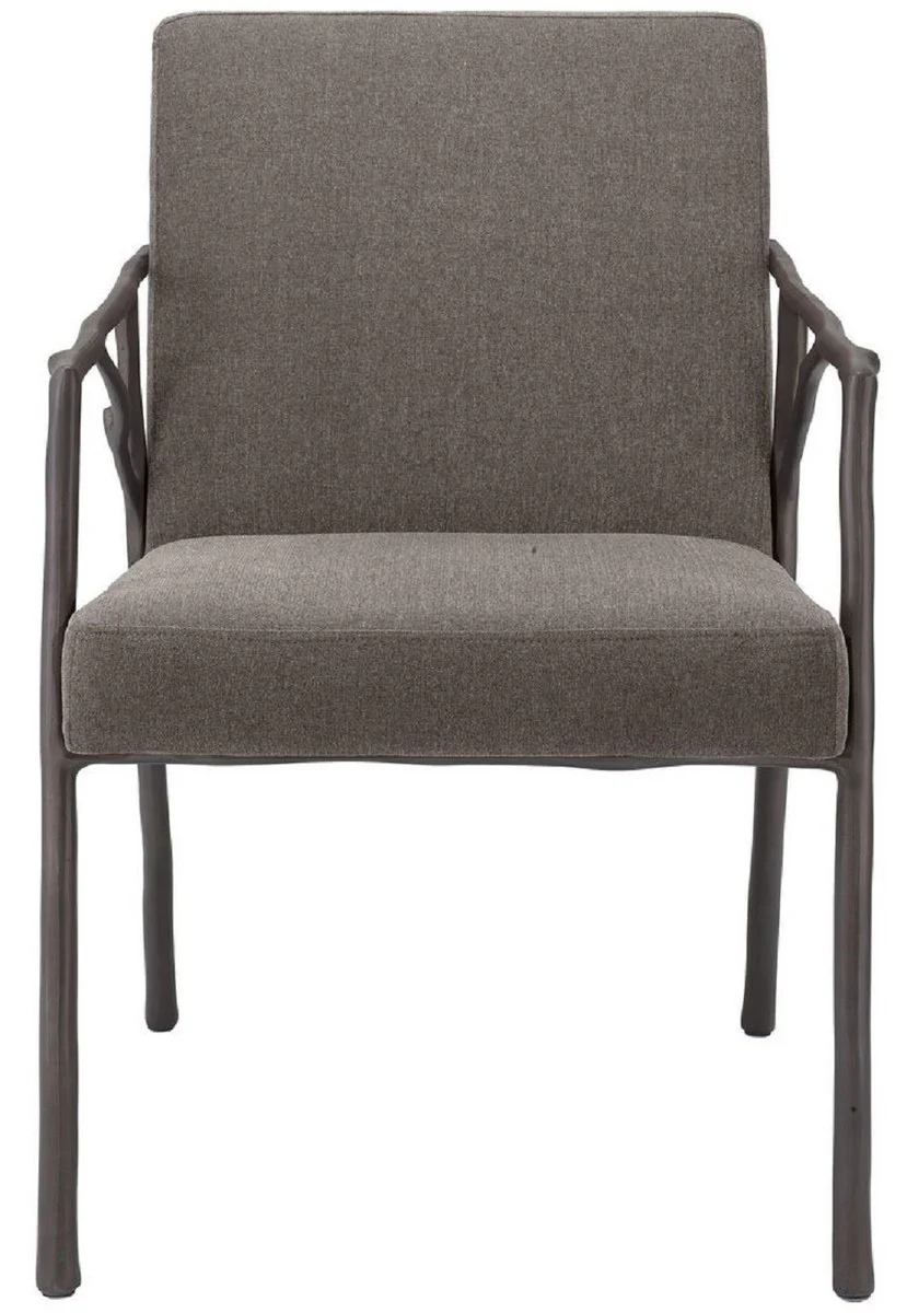 Luxury dining room chair gray brown / bronze 56 x 61 x H. 83 cm - Elegant kitchen chair with armrests - Luxury dining room furniture