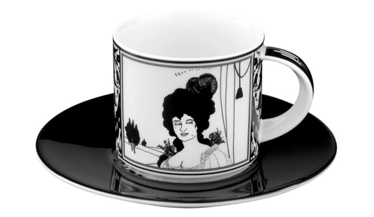 Handcrafted porcelain mocha cup with a motif of Audrey Beardsley Portrait 0.09 liters - finest quality from the Tettau porcelain factory - beautiful espresso cup