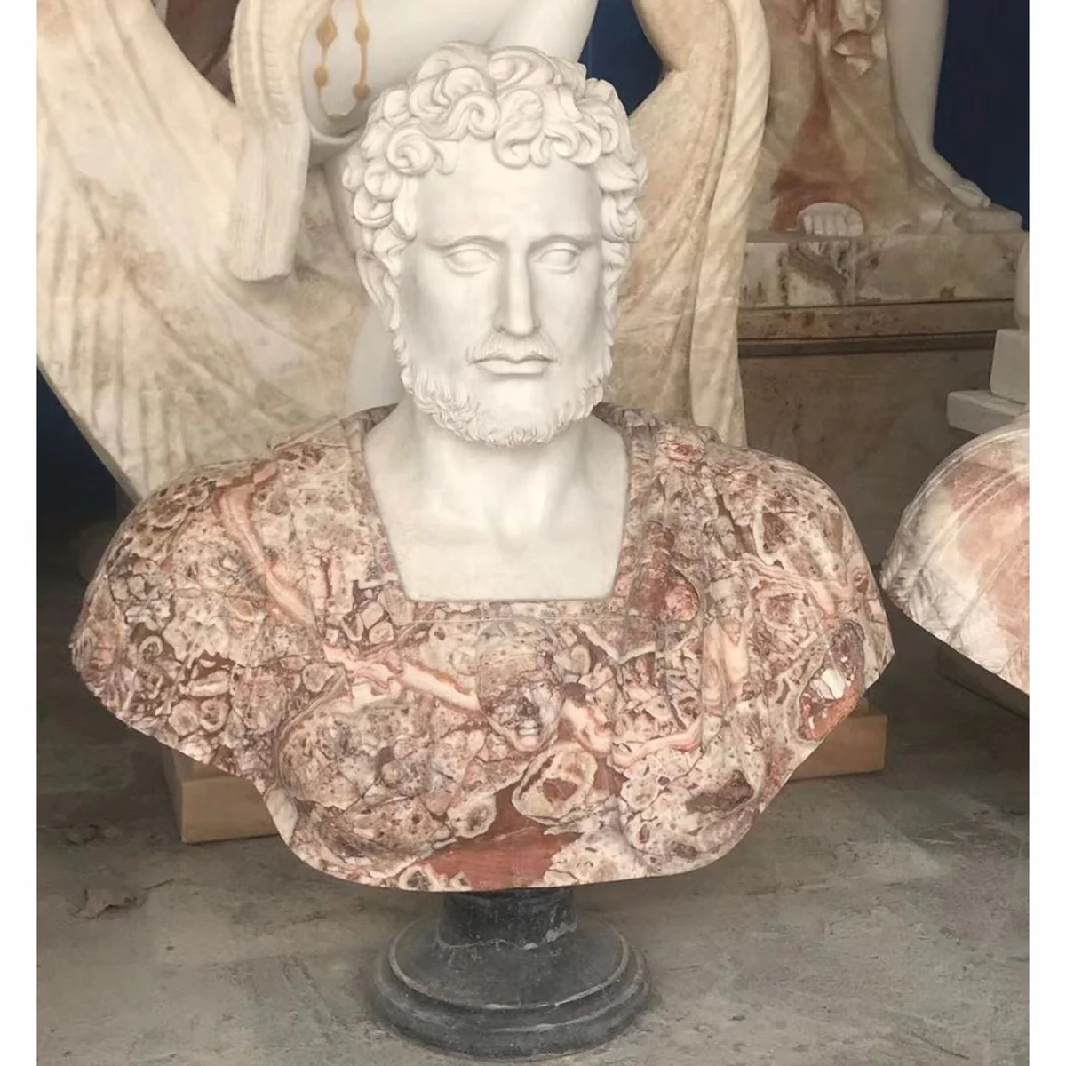 Luxus Antik Stil Marmor Büste Römer Weiß / Rot / Beige / Schwarz H. 80 cm