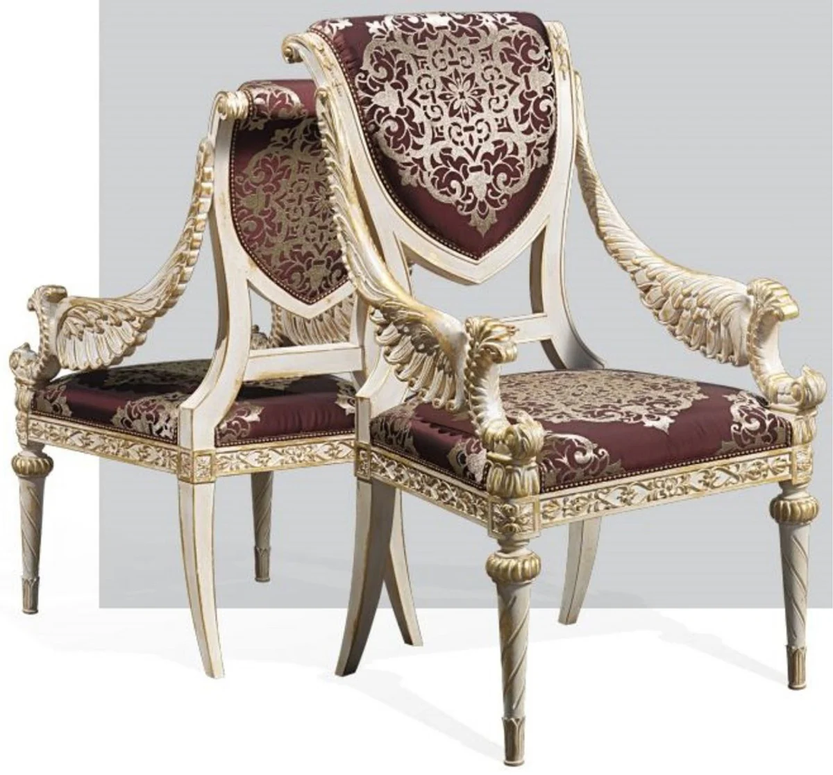Luxury Baroque Dining Room Chair Set Purple / Silver / White / Gold 62 x 74 x H. 103 cm - Magnificent Kitchen Chairs Set of 6 - Hotel Restaurant Castle Furniture - Luxury Quality - Made in Italy