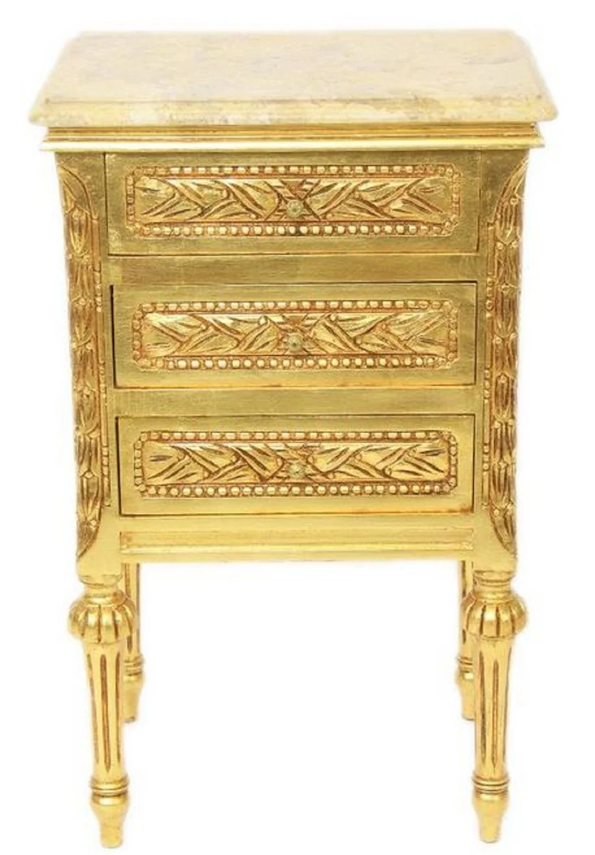 Baroque side table with 3 drawers and marble top gold / cream 45 x 55 x H. 75 cm - Baroque furniture