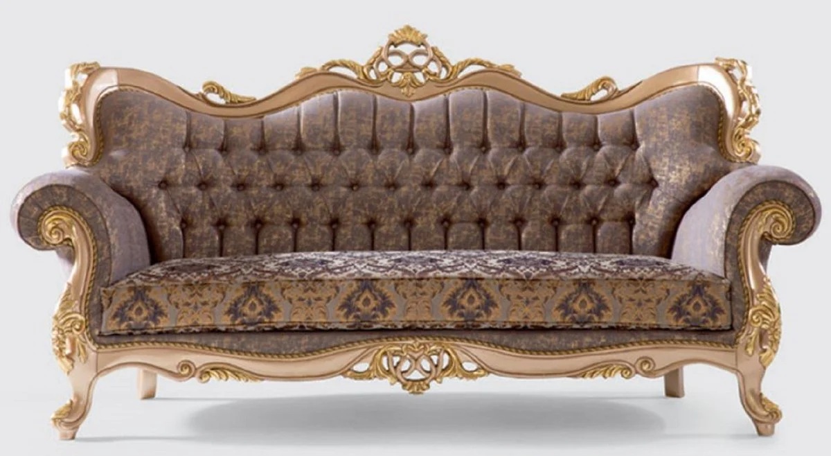 Luxury Baroque Sofa Purple / Gray / Gold 240 x 90 x H. 123 cm - Handmade Living Room Sofa with Elegant Pattern - Baroque Living Room Furniture - Noble & Magnificent
