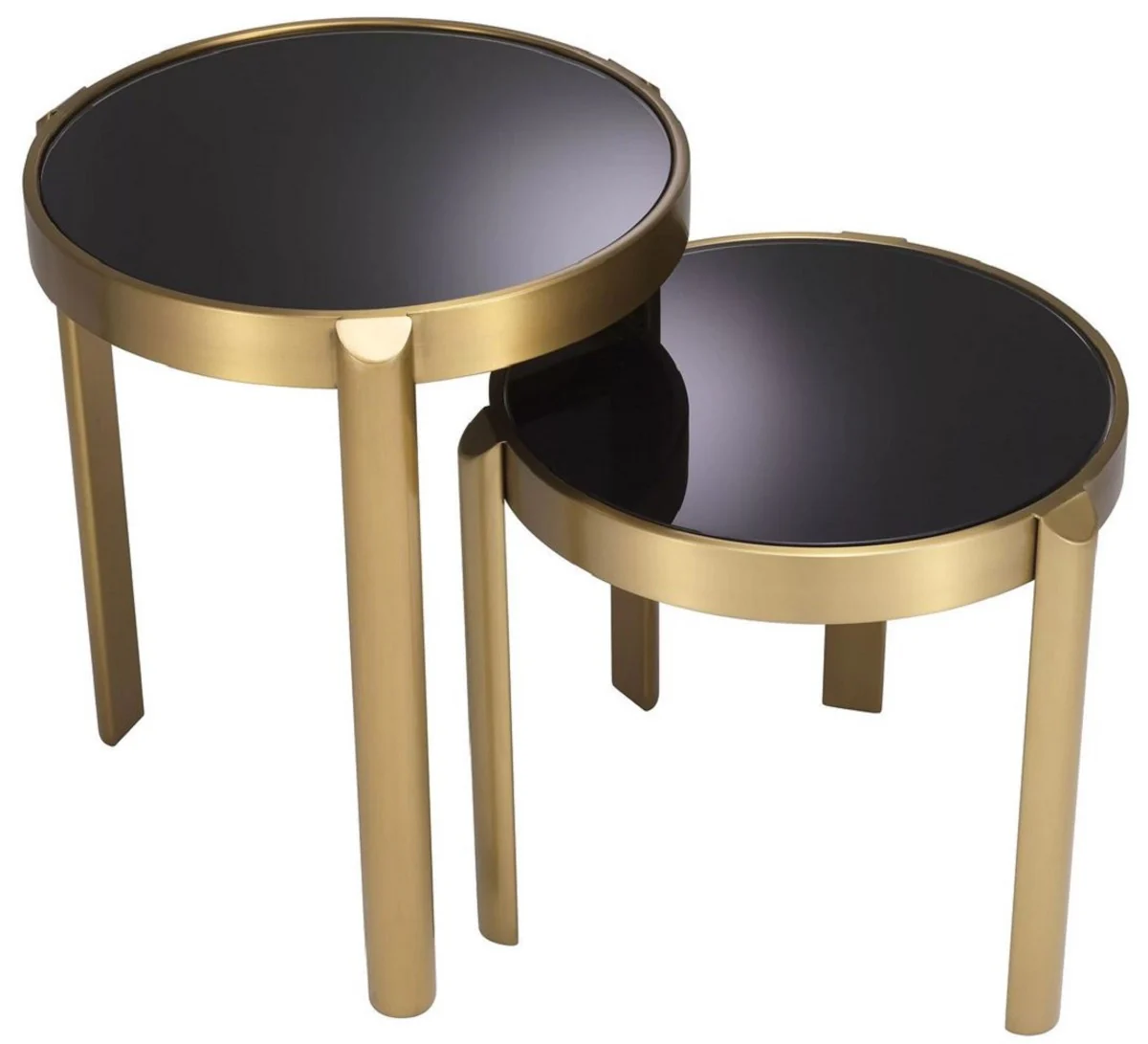 Luxury side table set brass / black - 2 round stainless steel tables with glass tops - living room furniture - hotel furniture - luxury furniture - luxury furnishings - furniture luxury