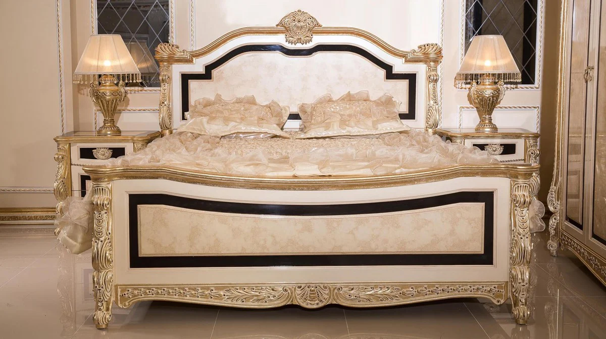 Luxury baroque double bed white / beige / black / gold - magnificent baroque style bed - luxury bedroom furniture in baroque style - baroque bedroom furniture - baroque furnishings