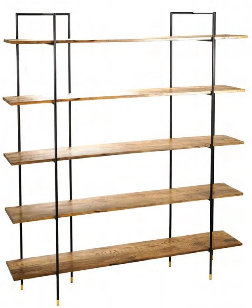 Luxury shelf cabinet brown / black / brass 180 x 38.2 x H. 201.6 cm - living room cabinet - bookcase - luxury furniture