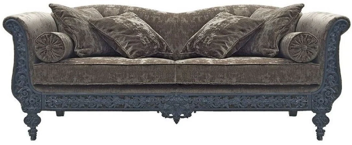 Luxury Baroque Sofa Gray / Blue 220 x 100 x H. 80 cm - Hand-forged wrought iron sofa with cushions - Living room sofa - Garden sofa - Patio sofa - Baroque furniture