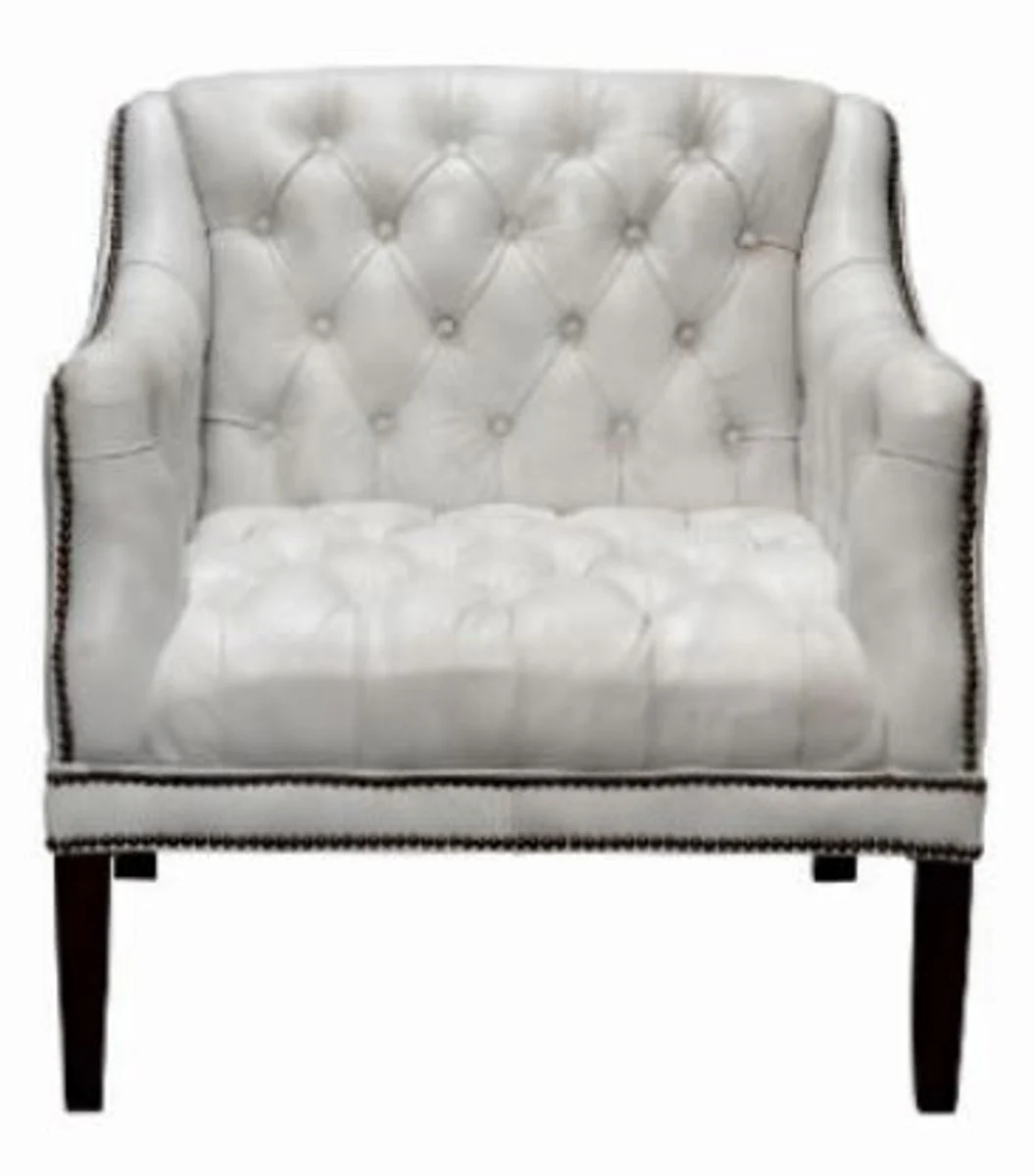 Luxury real leather living room armchair white / black 80 x 84 x H. 79 cm - Chesterfield Furniture