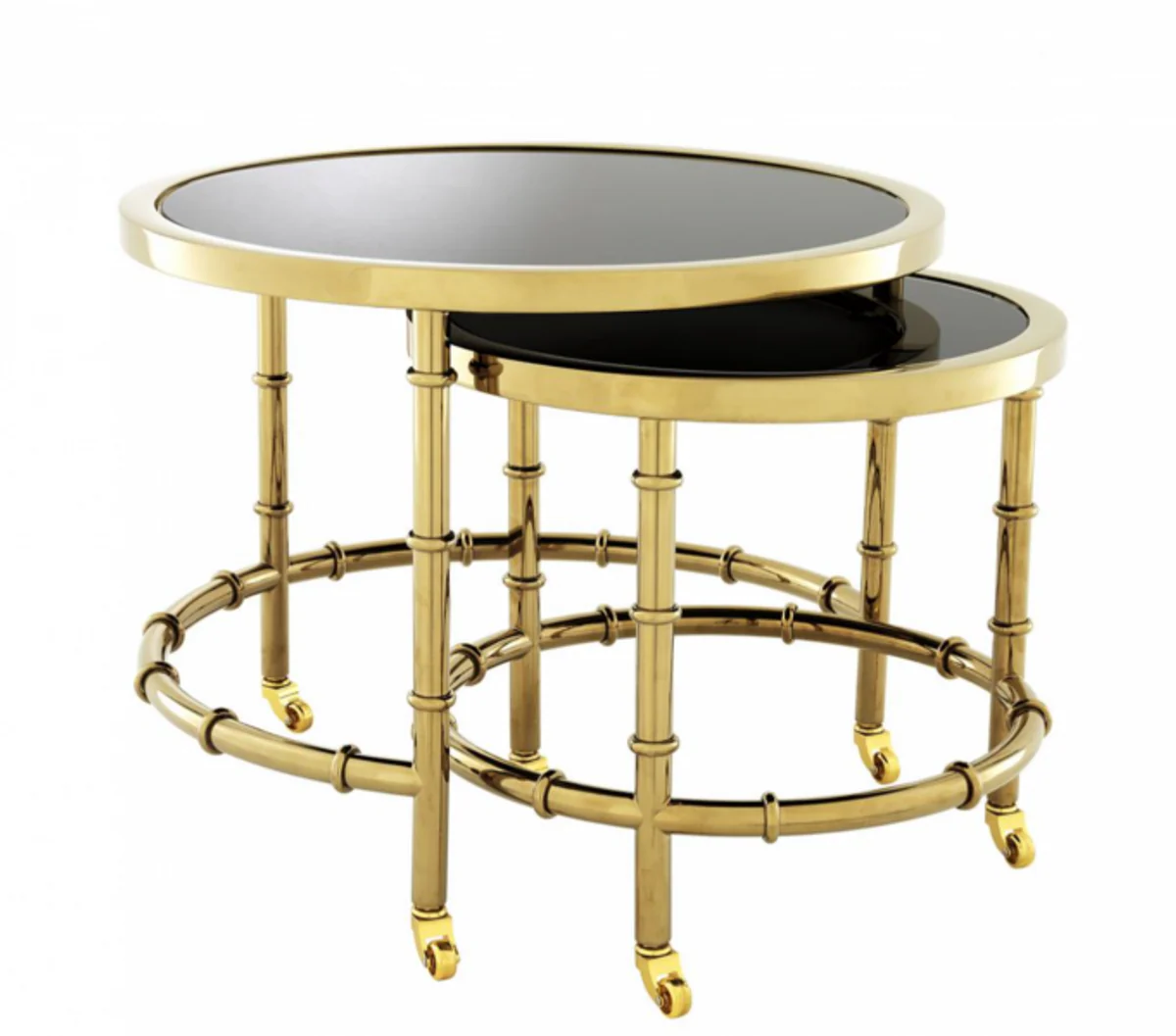 Luxury Art Deco designer side table set of 2 gold with black glass - luxury hotel table