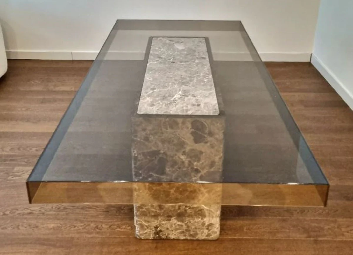 Luxury dining table gray 200 x 100 x H. 75 cm - Marble kitchen table with glass table top - Dining room furniture - Marble furniture - Luxury furniture