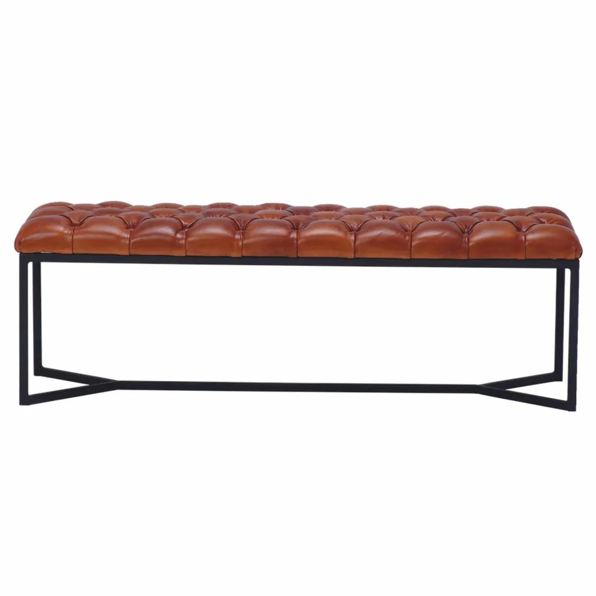 Luxury Chesterfield genuine leather bench brown / black 180 cm - genuine leather furniture