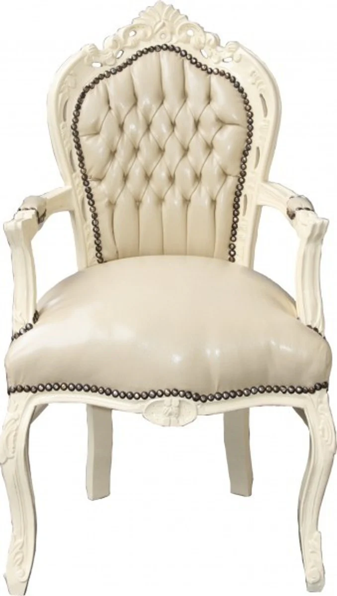 Baroque dining chair with armrests cream / cream