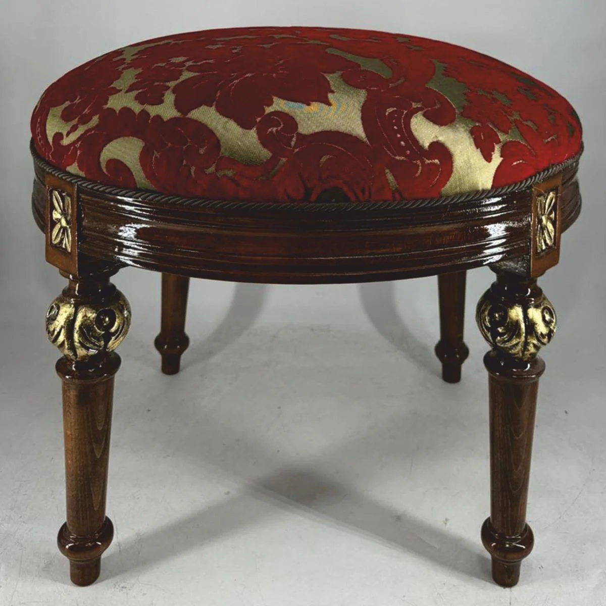 Pompöös by Luxury Baroque Stool Round Gold / Red Pattern / Brown / Gold
