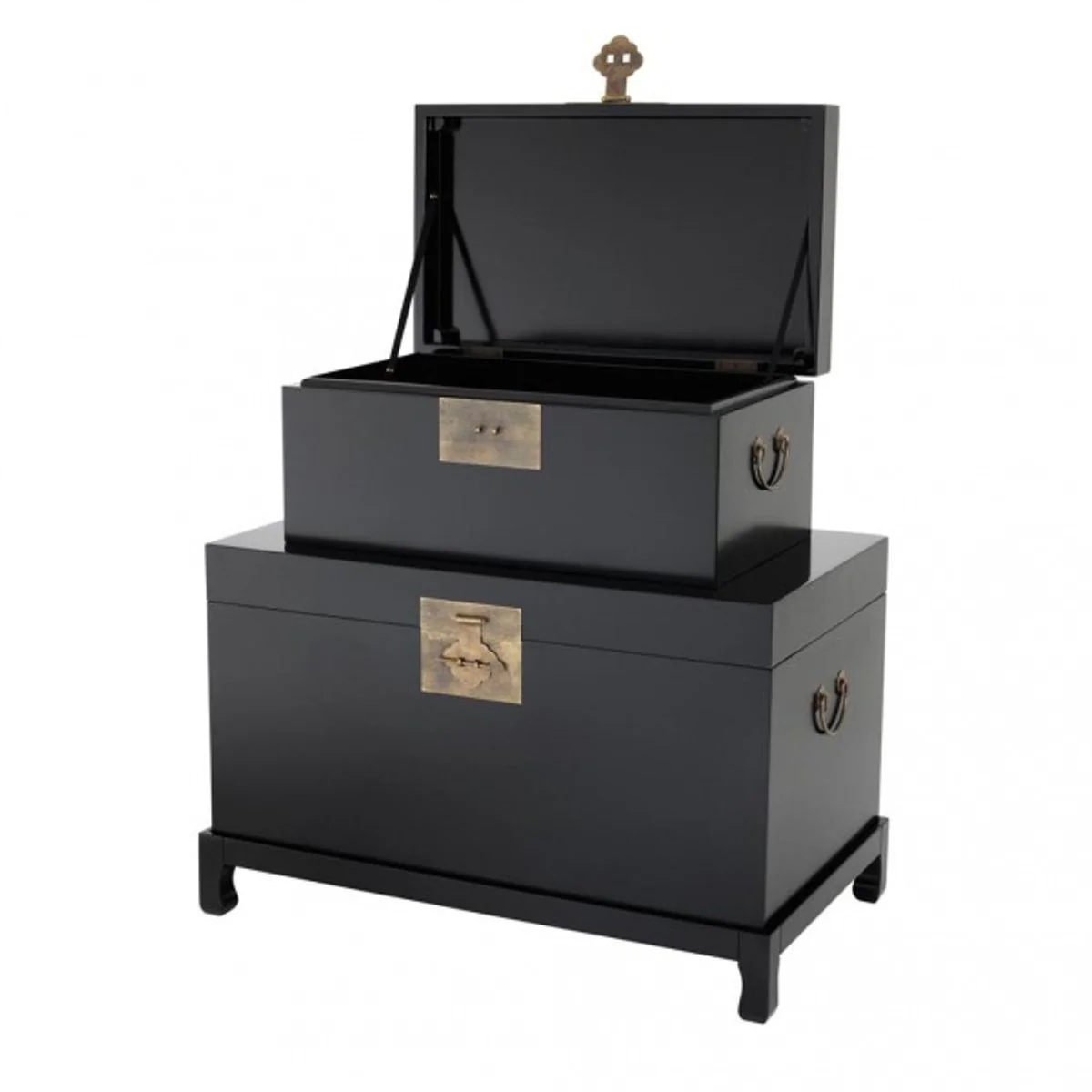Chest Set (2 Chests) Black / Brass Appliques - Vintage Look Hotel Furniture