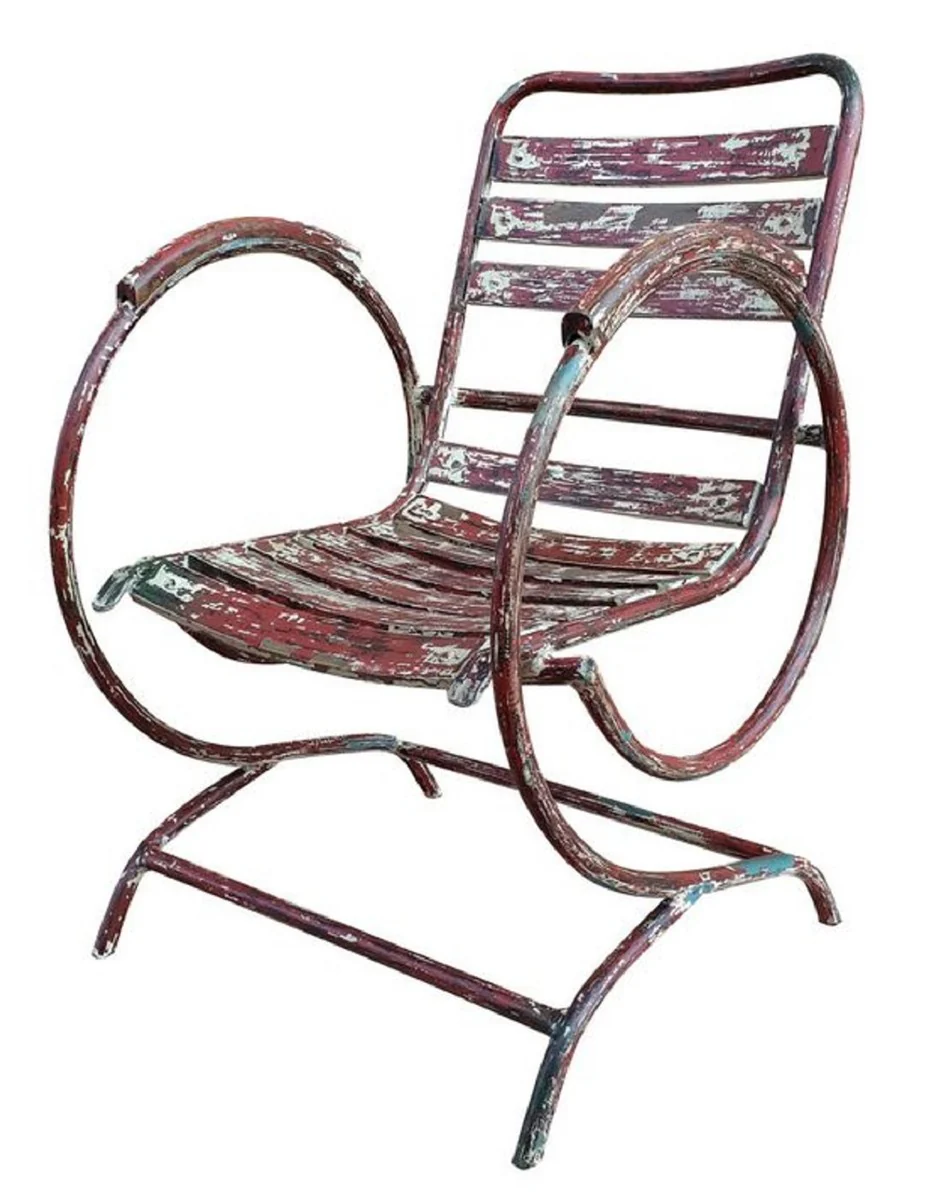 Art Nouveau garden chair set antique red 60 x 45 x H. 85 cm - Handcrafted wrought iron chairs with armrests - Nostalgic garden furniture