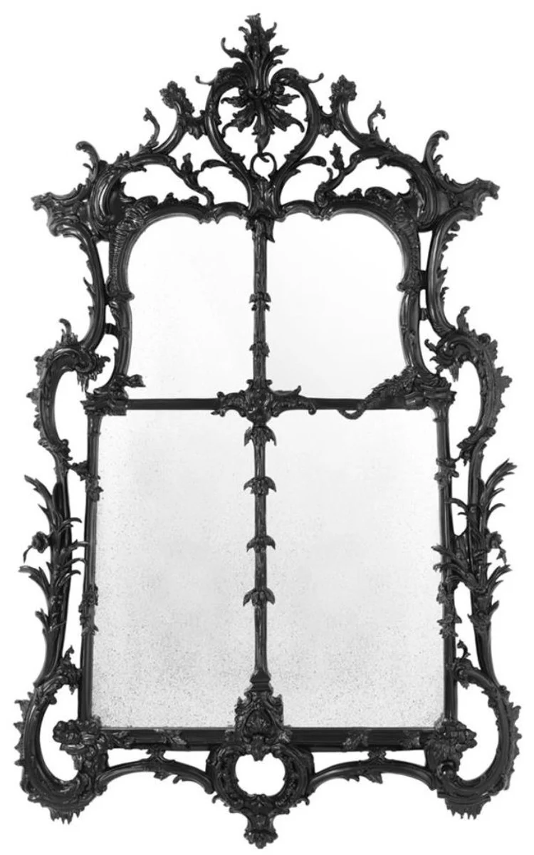 Luxury baroque style living room wall mirror black 102 x H. 174 cm - Limited Edition