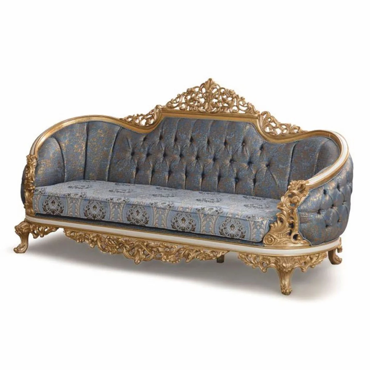 Luxus Barock Sofa Blau / Weiß / Gold 240 cm - Barock Wohnzimmer Möbel