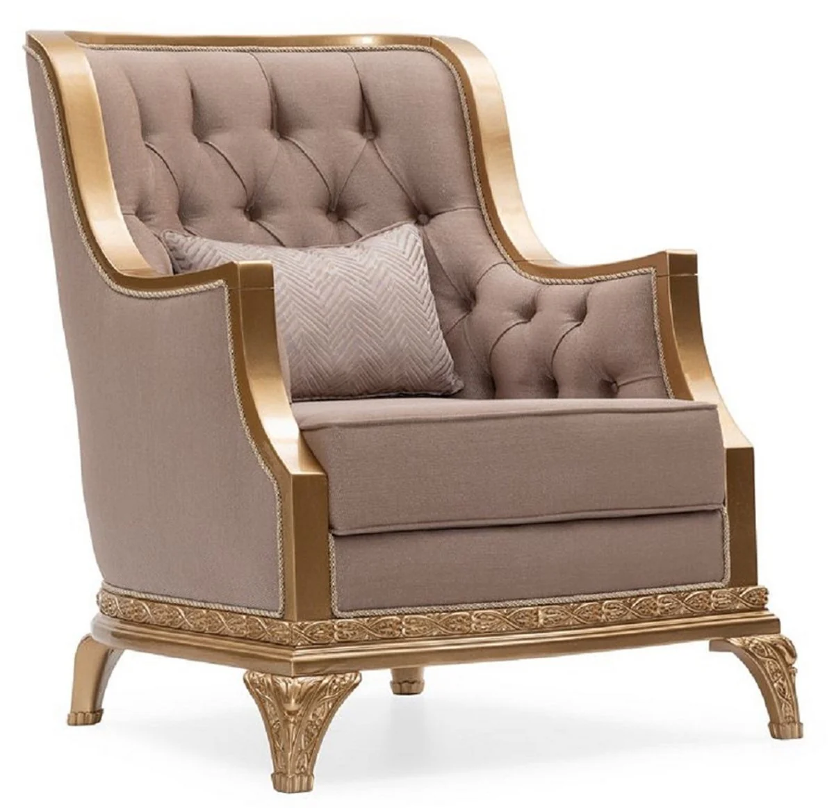 Luxus Barock Wohnzimmer Set Braun / Gold - 2 Sofas & 2 Sessel & 1 Couchtisch & 2 Beistelltische - Handgefertigte Luxus Wohnzimmer Möbel im Barockstil - Edel & Prunkvoll