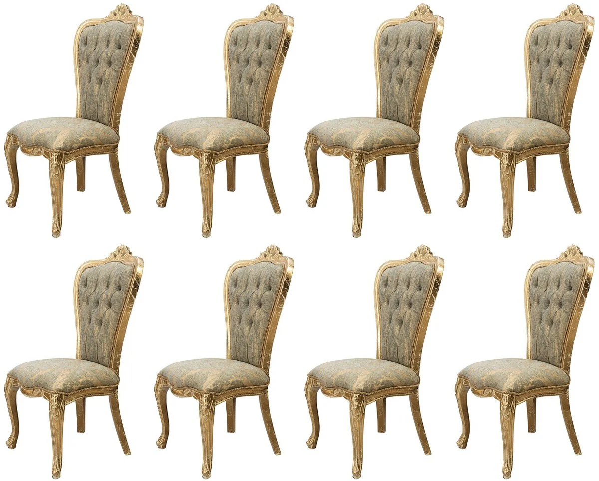 Luxury Baroque Dining Room Chair Set of 8 Green / Antique Gold - Magnificent Baroque Style Kitchen Chairs - Luxury Baroque Style Dining Room Furniture - Baroque Dining Room Furniture - Baroque Style Furniture