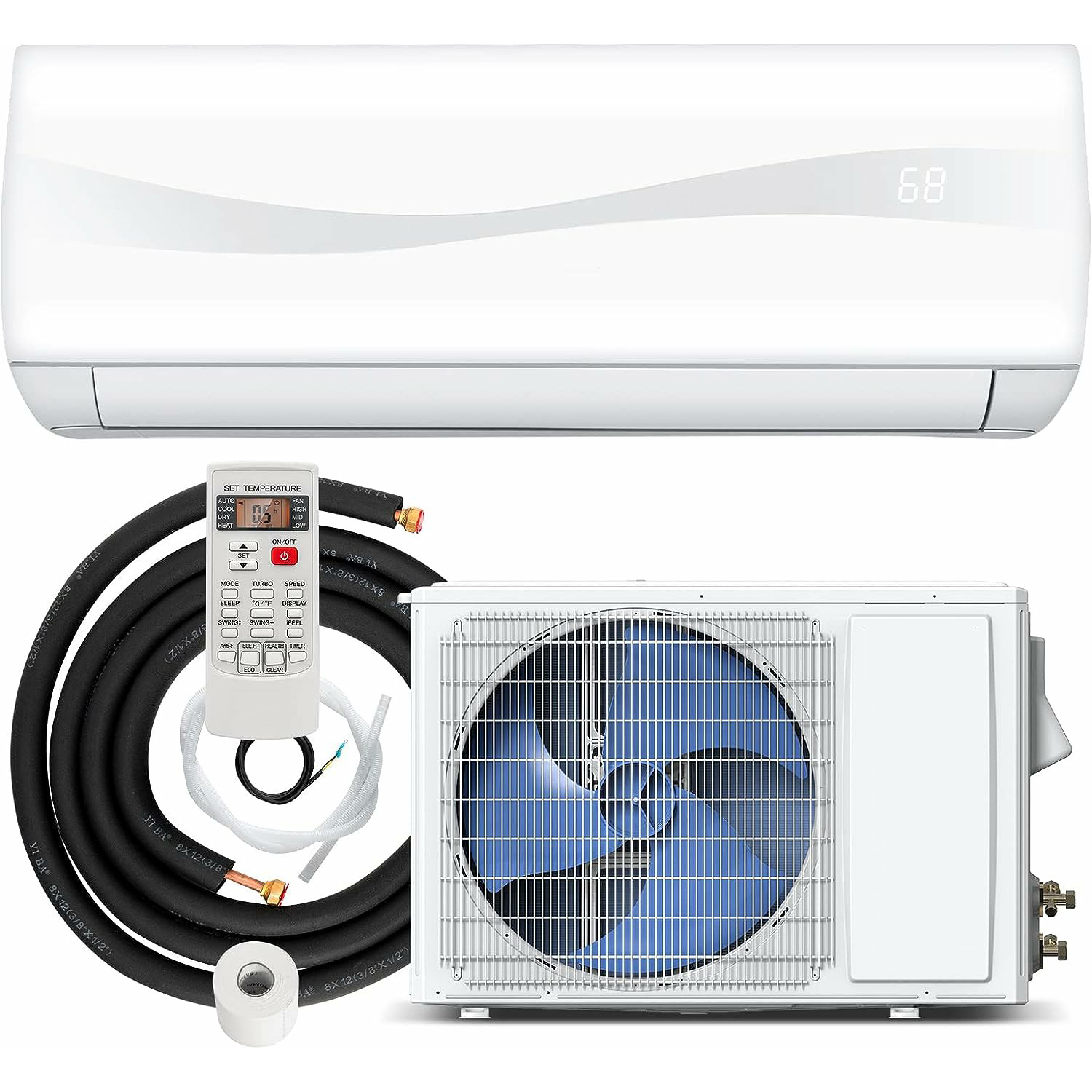 PETSITE 18000 BTU Klimaanlage, 19 SEER2 208-230V Wandmontiertes Ductless AC Unit Energy Saving mit Installations-Kit Kühlräume bis 1250 Sq. Ft, Weiß