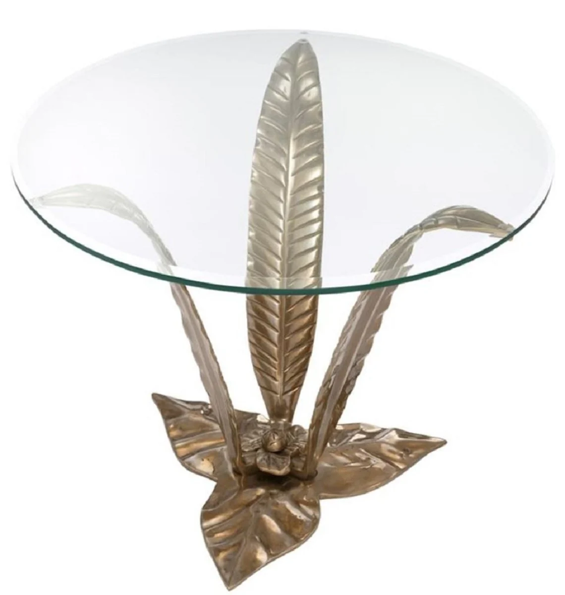 Luxury side table with glass top vintage brass color Ø 70 x H. 55 cm - living room furniture