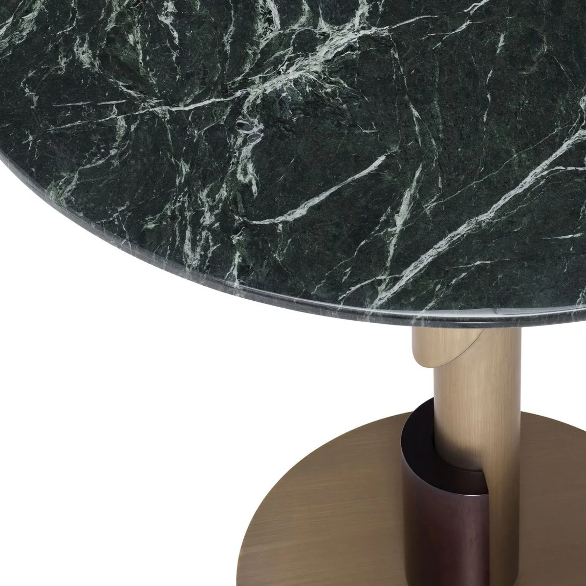 Luxury dining table green / brass / dark brown Ø 85 x H. 76 cm - Round dining room table with marble top - Dining room furniture - Luxury quality
