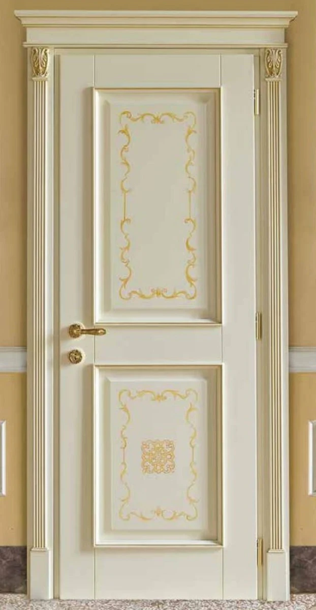 Luxury Baroque apartment door cream / gold - Magnificent solid wood door with frame - Luxury furniture in Baroque style - Hotel furniture - Baroque furniture - Luxury quality - Made in Italy