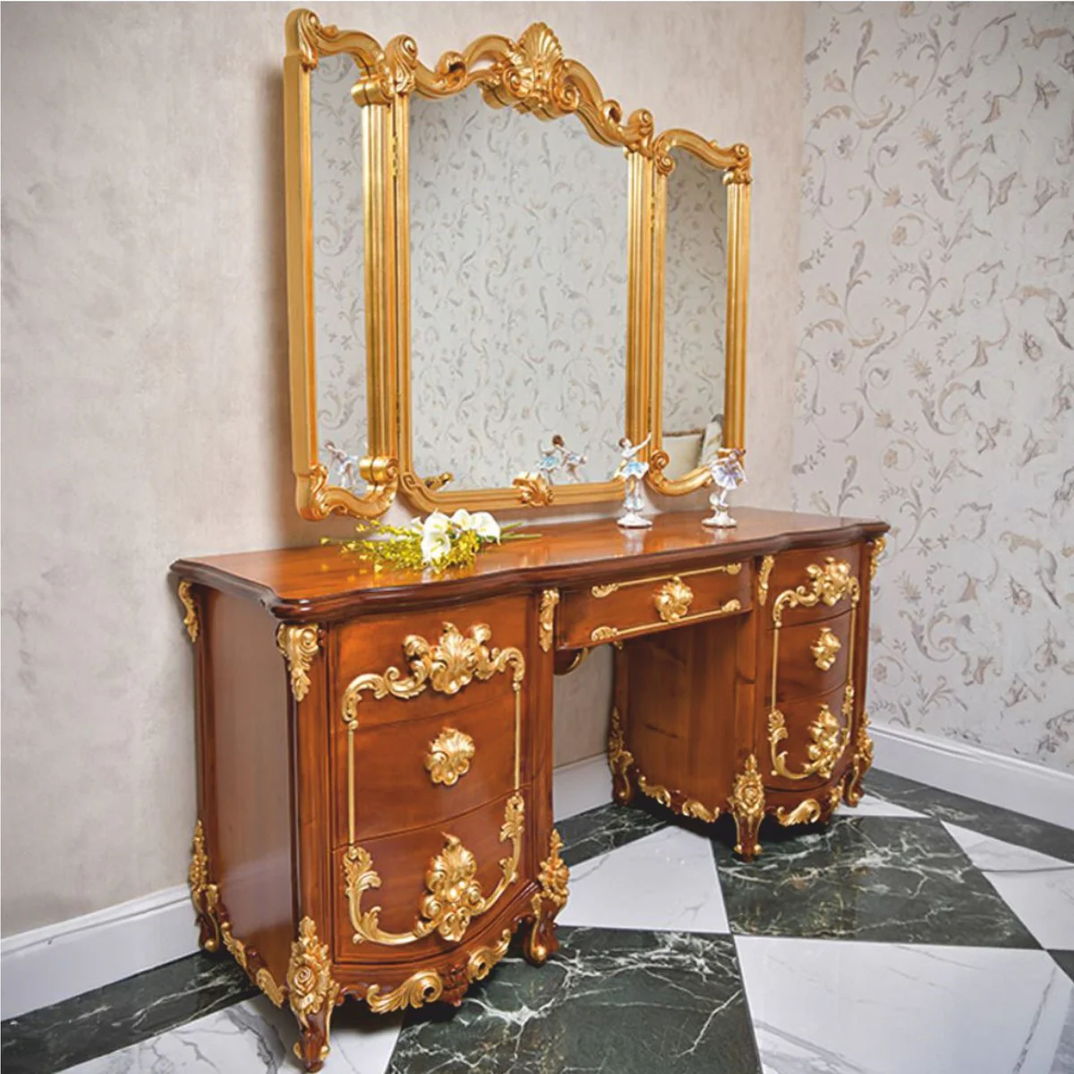 Luxury baroque dressing table mirror gold 135 x H. 113 cm - Made in Italy
