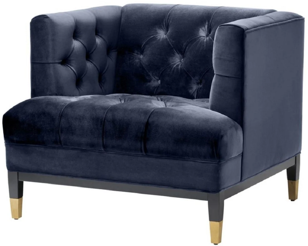 Luxury living room armchair midnight blue / black / brass 93 x 85 x H. 79 cm - Chesterfield Furniture
